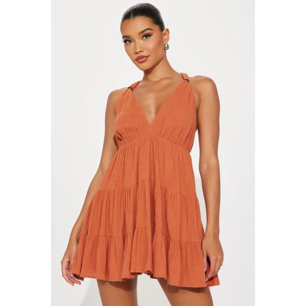 Fashion Nova Alia Micro Mini Dress Womens Plus Size 1X Rust Bohemian Festival